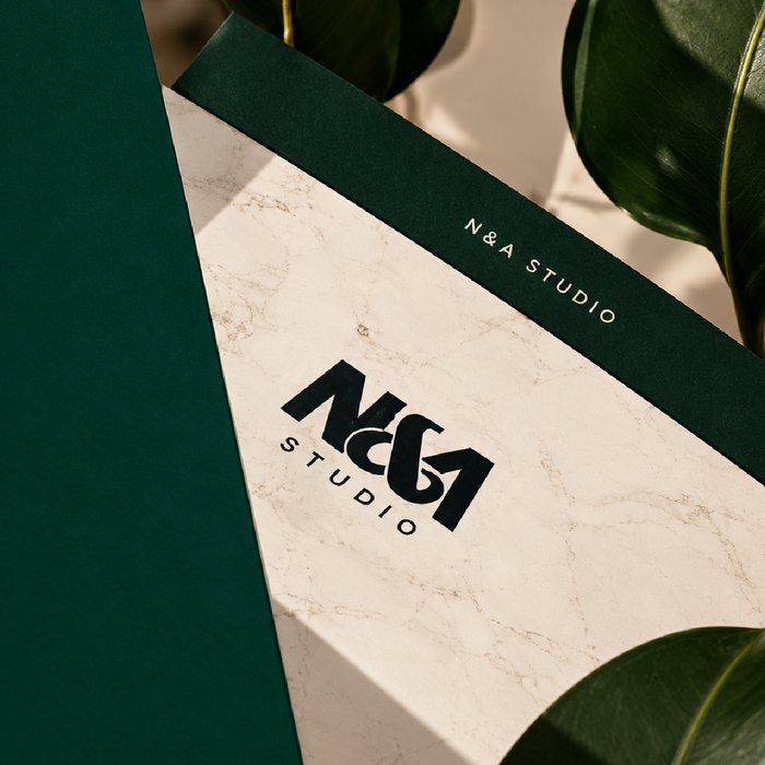 N&A Studio identity on green and marble stationery