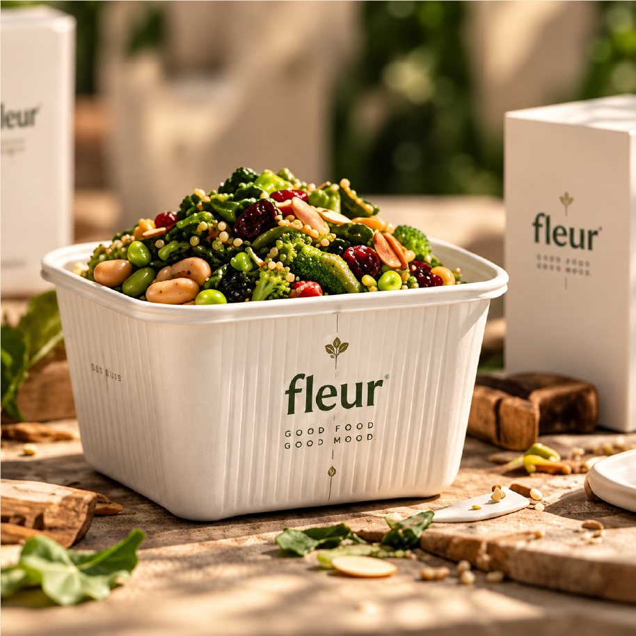 Fleur salad bowl and takeaway packaging